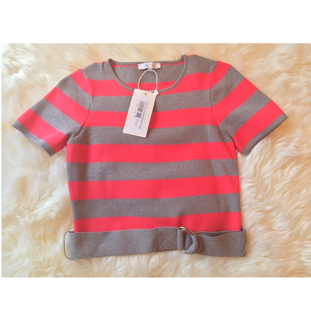Lucy Paris Striped Belted Crop Top